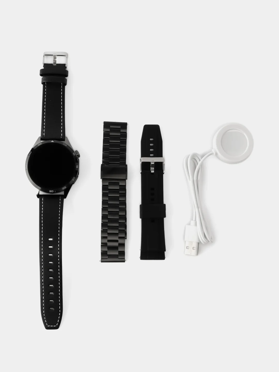 Умные часы 2024, WATCH 4+ Обновленная серия RU, три ремешка, 46mm, черный