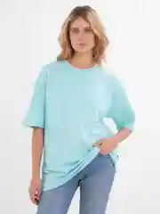 Голубой футболка повышенной плотности женская oversize удлиненная
