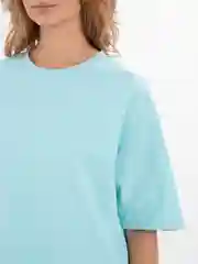 Голубой футболка повышенной плотности женская oversize удлиненная