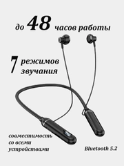 Беспроводные наушники с микрофоном для спорта, блютуз гарнитура с шейным ободком