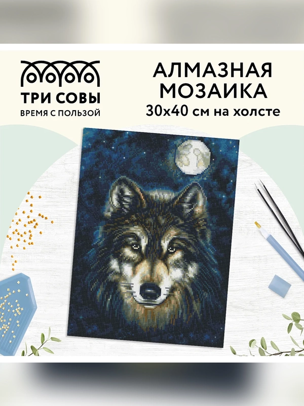 Алмазная мозаика Три совы "Волк", холст, 30х40 см