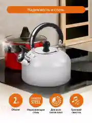 Белый чайник со свистком HOME ELEMENT HE-WK1602, 2л, нерж. сталь , белый матовый