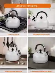 Белый чайник со свистком HOME ELEMENT HE-WK1602, 2л, нерж. сталь , белый матовый