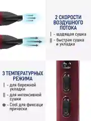 Бордовый профессиональный фен STINGRAY ST-HD810A PRO (длина шнура электропитания 2.8м)бордовый