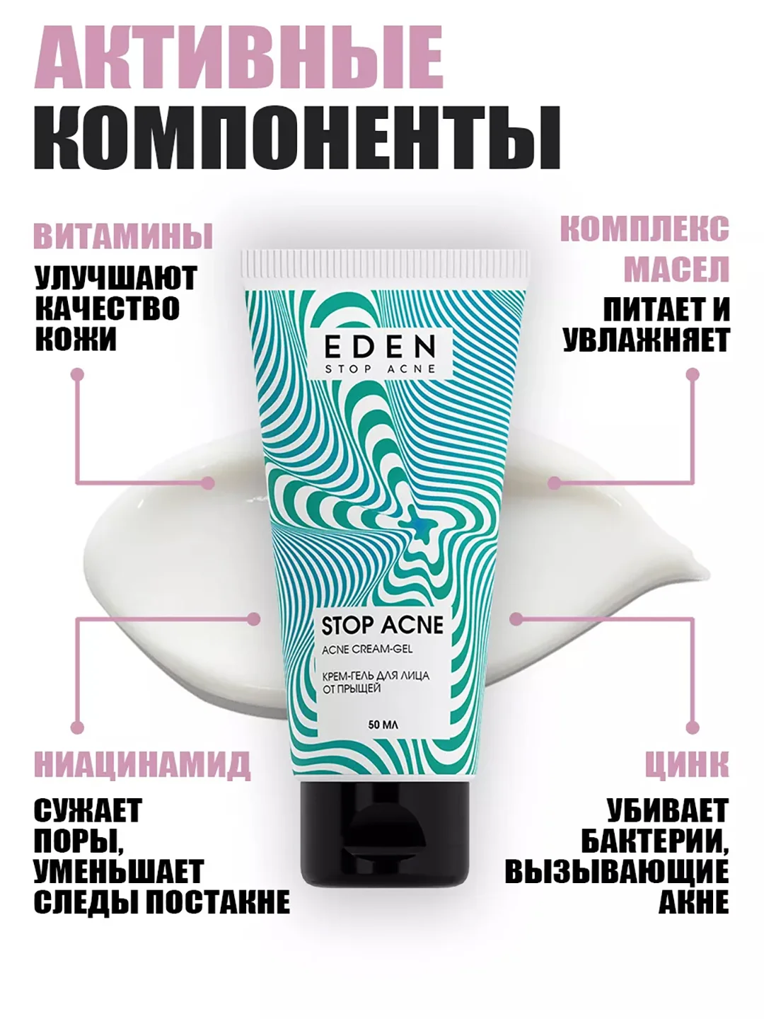 Крем гель для лица от прыщей и акне STOP ACNE, 50 мл