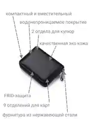 Черный картхолдер-визитница на замке, кошелёк для карт