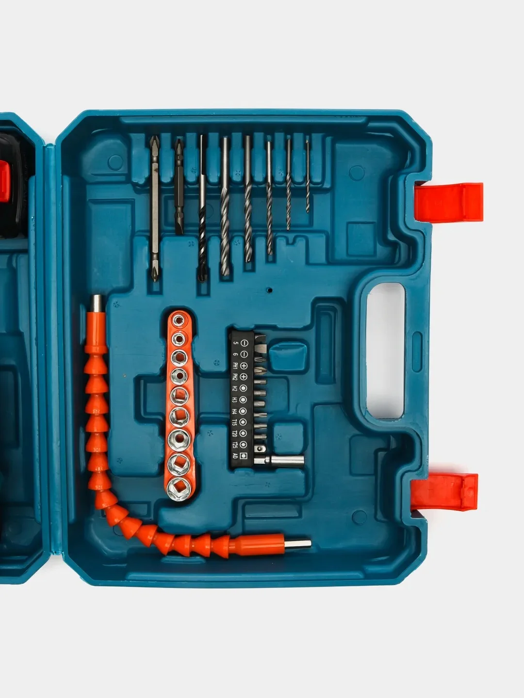 Синий меланж дрель-шуруповерт аккумуляторный 21V, 18V, 12V, 2 АКБ, в кейсе, набор инструментов