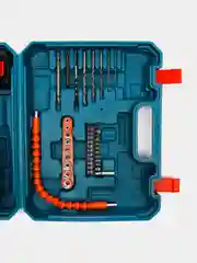 Синий меланж дрель-шуруповерт аккумуляторный 21V, 18V, 12V, 2 АКБ, в кейсе, набор инструментов