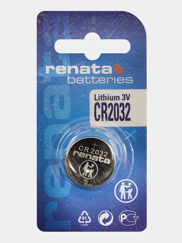 Батарейка Renata CR2032 (CR/BR2032), 3V, 235 mAh, Китай, 1 штука в блистере