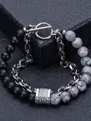 Серый меланж браслет мужской из натурального камня, на руку, ручная сборка