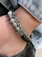Серый меланж браслет мужской из натурального камня, на руку, ручная сборка