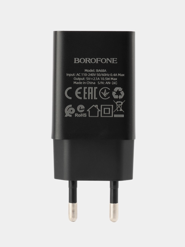АП сетевой BOROFONE BA68A, 2.1А, 1 USB, 5V, пластик, черный