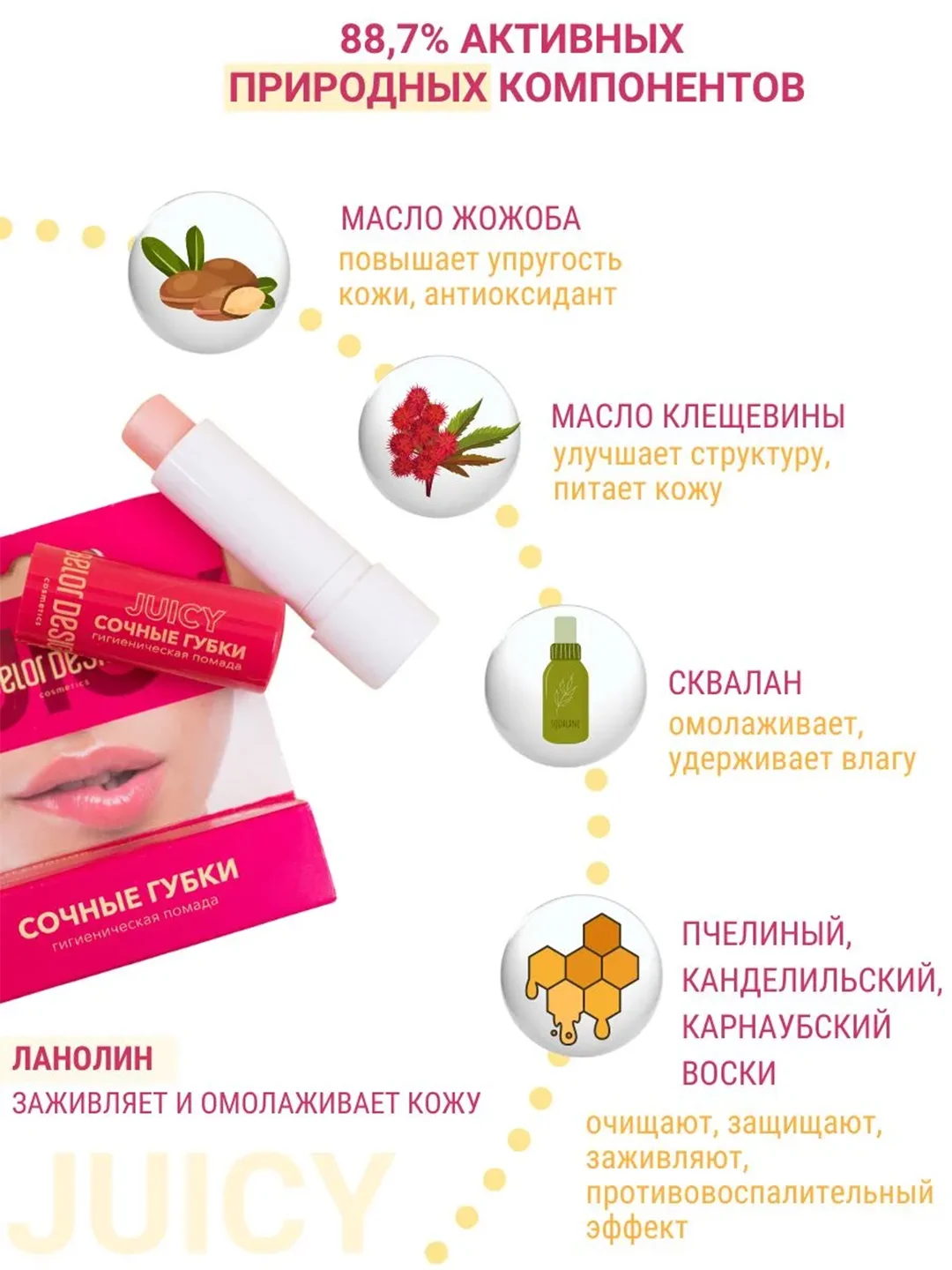Гигиеническая помада Belor Design "Сочные губки", 4 г