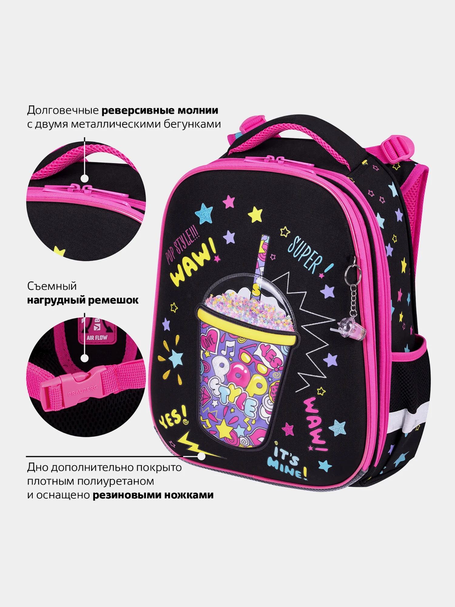 Рюкзак школьный для девочки Brauberg Premium, 2 отделения, с брелком, Pop style, 271354