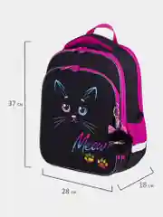 Рюкзак школьный для девочки Brauberg Quadro, 3 отделения, с брелоком, Black cat, 271358