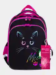 Рюкзак школьный для девочки Brauberg Quadro, 3 отделения, с брелоком, Black cat, 271358