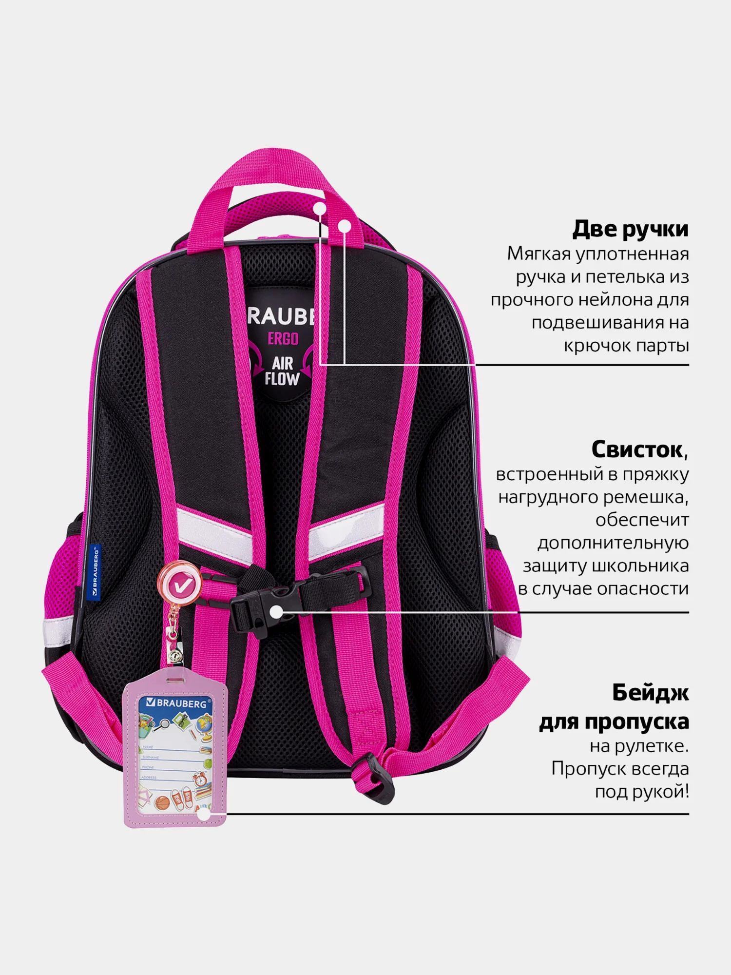 Рюкзак школьный для девочки Brauberg Quadro, 3 отделения, с брелоком, Black cat, 271358