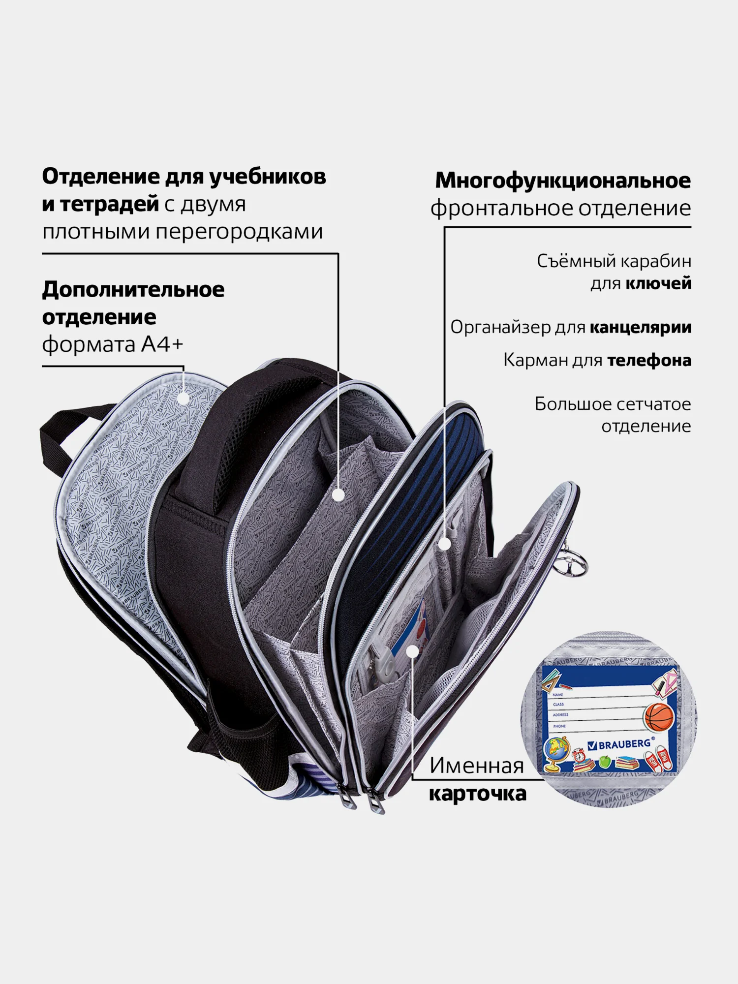 Рюкзак школьный для мальчика Brauberg Quadro, 3 отделения, с брелоком, Sport car, 271359