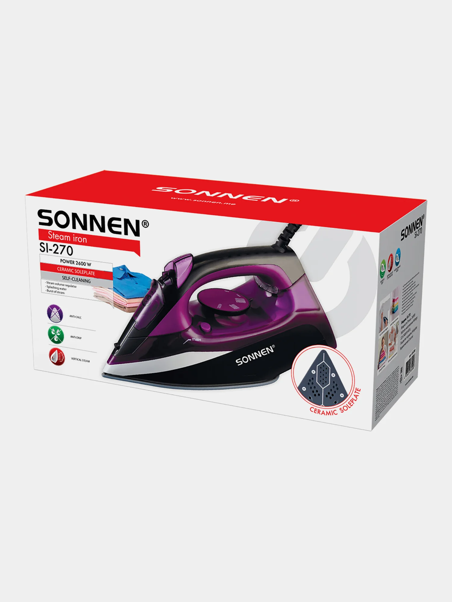 Утюг Sonnen SI-270, 2600 Вт, керамическое покрытие, антикапля, антинакипь, 455280