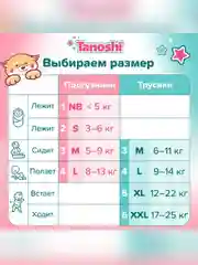 Подгузники для новорожденных Tanoshi, размер NB / 1, до 5 кг, 34 штуки