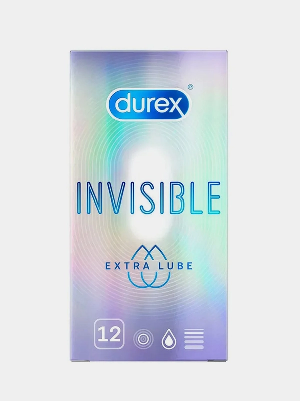 Презервативы Durex Invisible Extra Lube ультратонкие, с дополнительной смазкой, 12 штук
