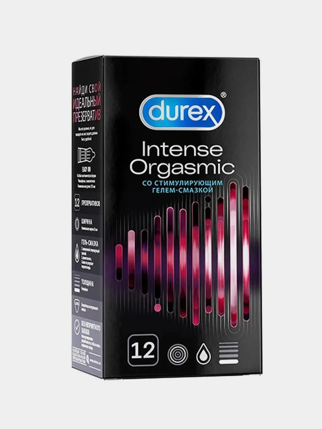 Презервативы Durex Intense Orgasmic, рельефные со стимулирующим гелем-смазкой, 12 штук