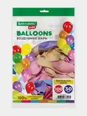 Шарики воздушные набор на праздник 100 штук 30 см, макарунс ассорти, Brauberg Kids, 591879