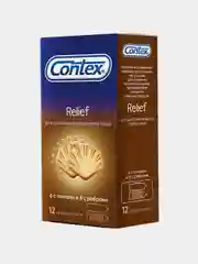 Презервативы Contex Relief, с ребрами и точками для дополнительной стимуляции, 12 штук