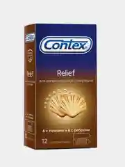Презервативы Contex Relief, с ребрами и точками для дополнительной стимуляции, 12 штук