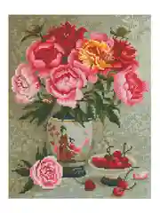 Алмазная мозаика ТРИ СОВЫ "Пионы и вишня", 30х40 см, холст