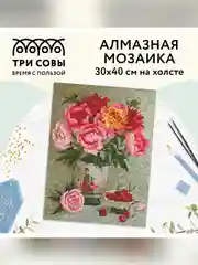 Алмазная мозаика ТРИ СОВЫ "Пионы и вишня", 30х40 см, холст