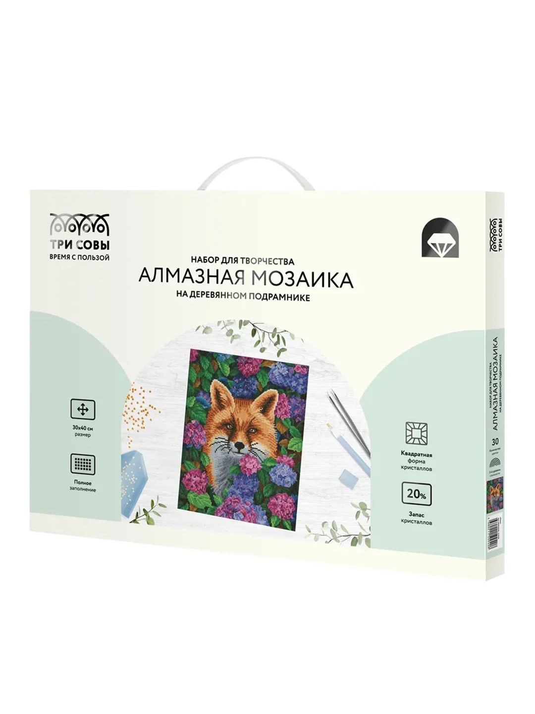 Алмазная мозаика ТРИ СОВЫ "Лиса", 30х40 см, холст на деревянном подрамнике