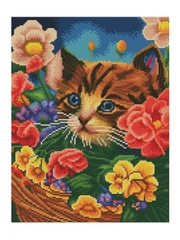 Алмазная мозаика ТРИ СОВЫ "Котенок в цветочной корзине", 30х40 см, холст подрамнике