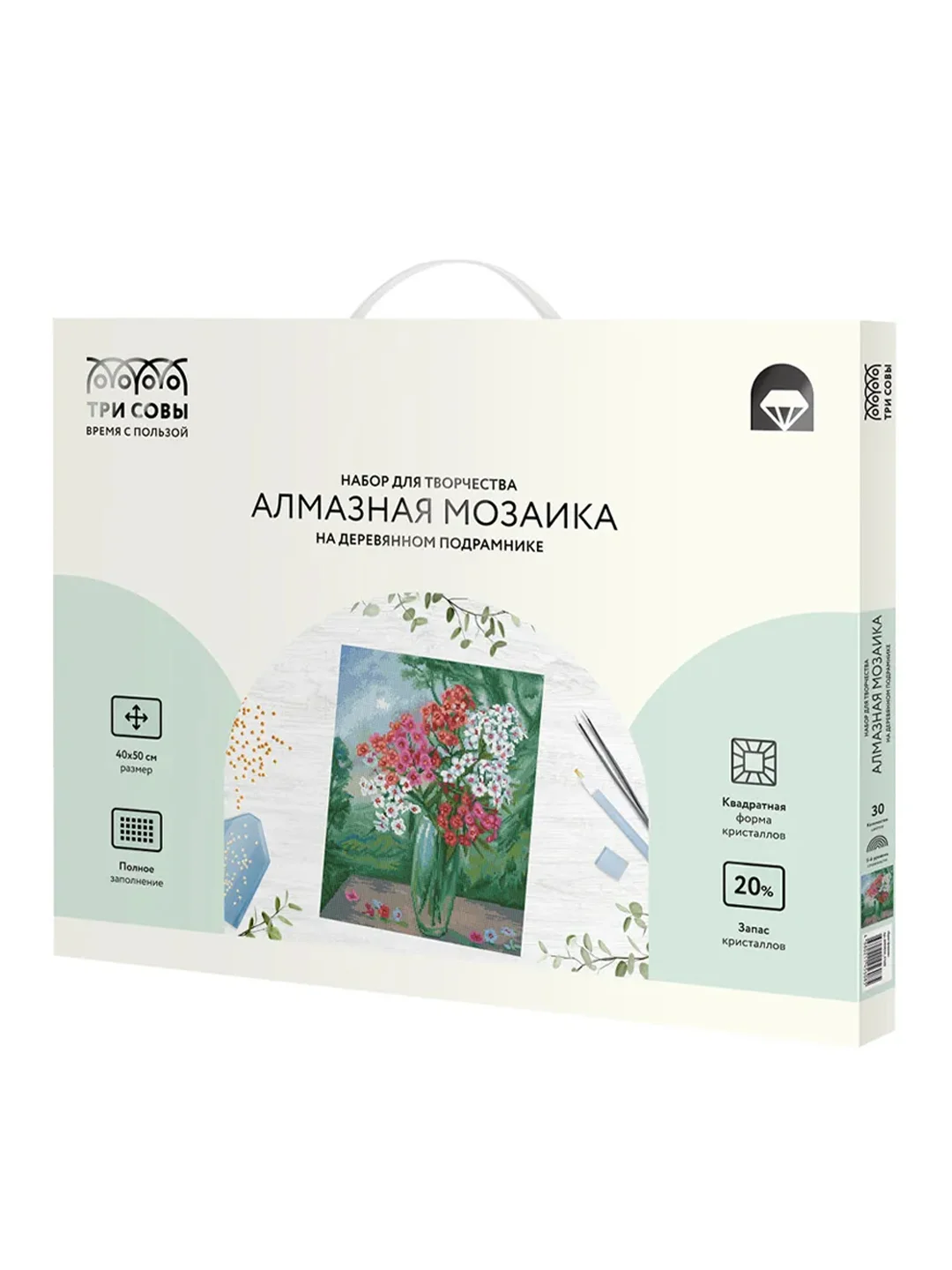 Алмазная мозаика ТРИ СОВЫ "Букет флоксов", 40х50 см, холст на деревянном подрамнике
