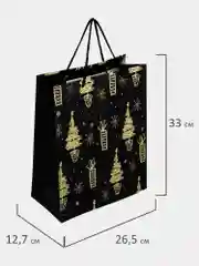 Пакет подарочный новогодний, для подарка ЗОЛОТАЯ СКАЗКА "Black&Gold", фольга, 608236