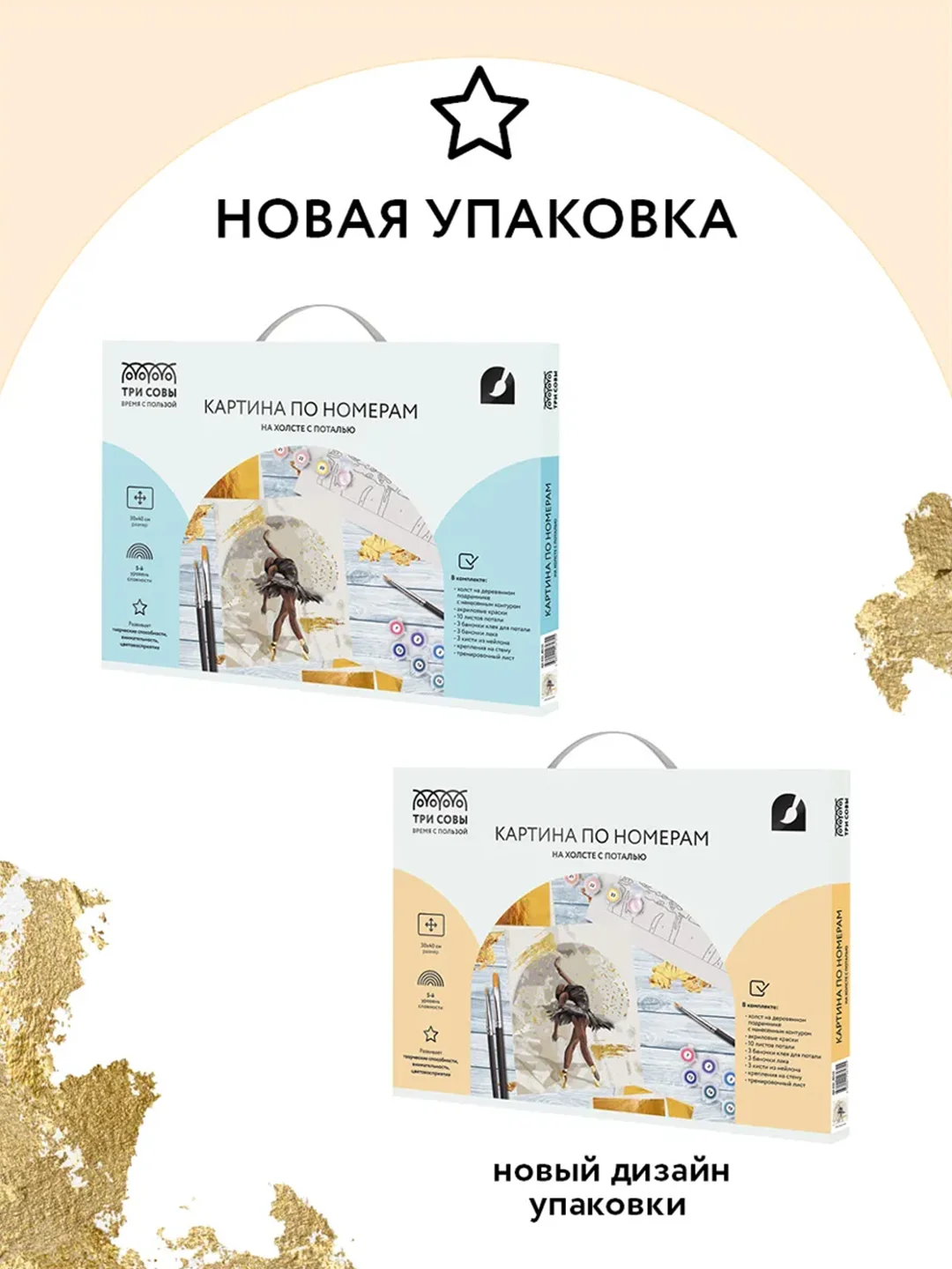 Картина по номерам на холсте ТРИ СОВЫ "Балерина", 30х40 см, с поталью, красками и кистями