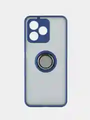 Синий чехол противоударный Realme C53 / C51 / Note 50, с металлической подставкой кольцом