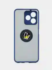 Синий чехол противоударный Realme C53 / C51 / Note 50, с металлической подставкой кольцом