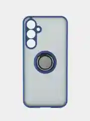 Синий чехол противоударный Samsung Galaxy A55 5G Самсунг А55, с металлической подставкой кольцом
