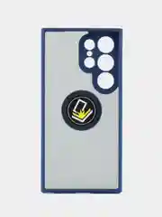 Синий чехол противоударный Samsung Galaxy S24 Ultra, с металлической подставкой кольцом