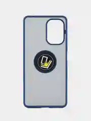 Синий чехол противоударный Xiaomi Redmi Note 12 Turbo/Poco F5 с металлической подставкой кольцом