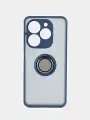 Синий чехол противоударный Tecno Spark 20/20C/Go 2024 с металлической подставкой кольцом