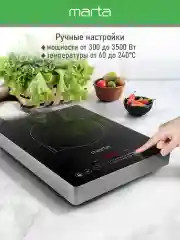 Черный электрическая индукционная безимпульсная плитка MARTA MT-4221/ 3500W/ 1 конфорка/ ТАЙМЕР