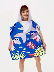 Халат, полотенце пончо детское пляжное банное с капюшоном, 60*120 см, микрофибра 100%, 1 шт