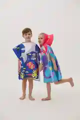 Халат, полотенце пончо детское пляжное банное с капюшоном, 60*120 см, микрофибра 100%, 1 шт