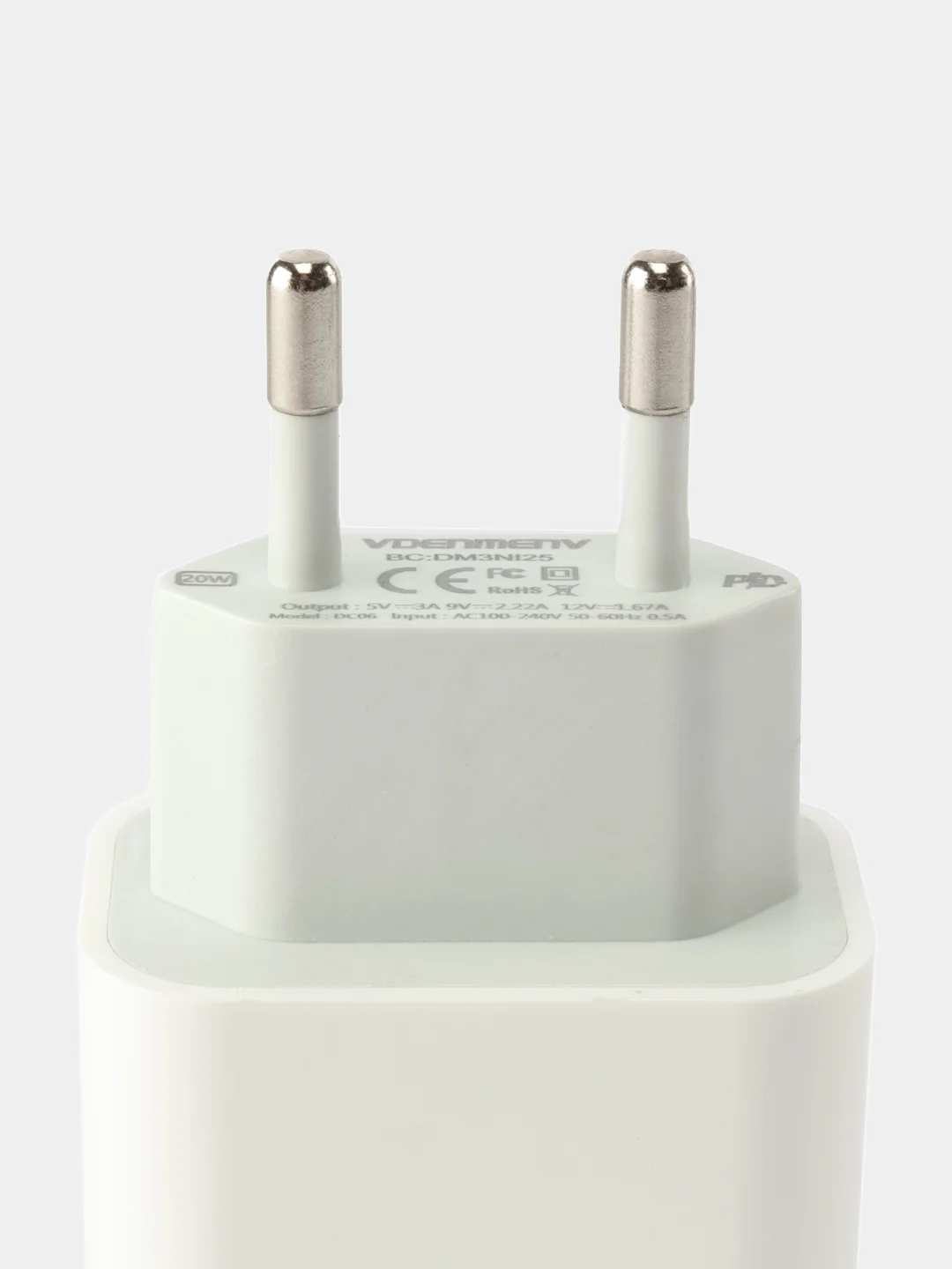 АП сетевой Denmen DC06 PD 20W, 3.6А, 1 Type-C, 5V/9V, пластик, белый
