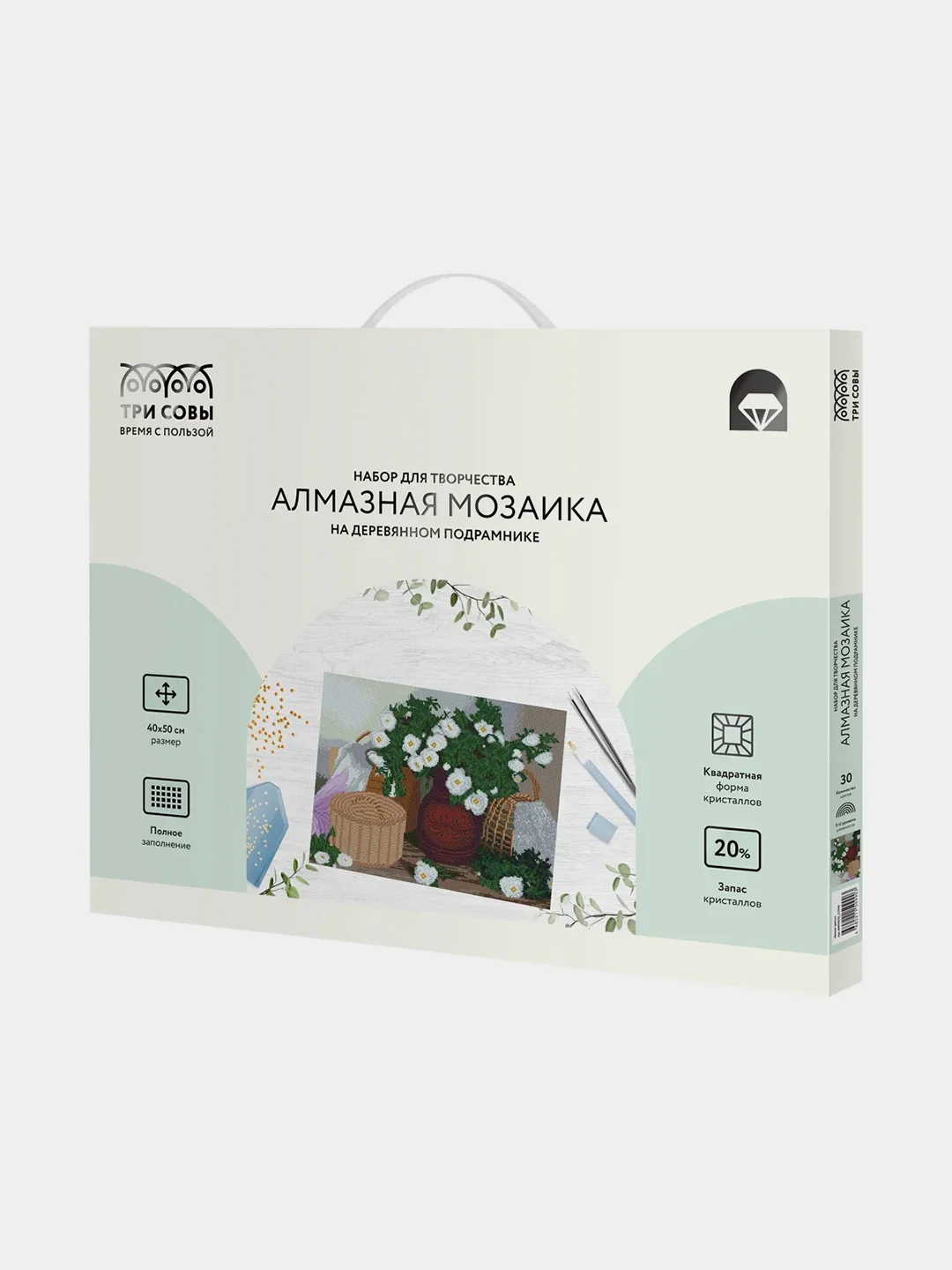 Алмазная мозаика ТРИ СОВЫ "Белые цветы", 40х50 см, холст на деревянном подрамнике