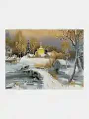 Алмазная мозаика Три совы "Зима в деревне", холст на деревянном подрамнике, 40х50 см