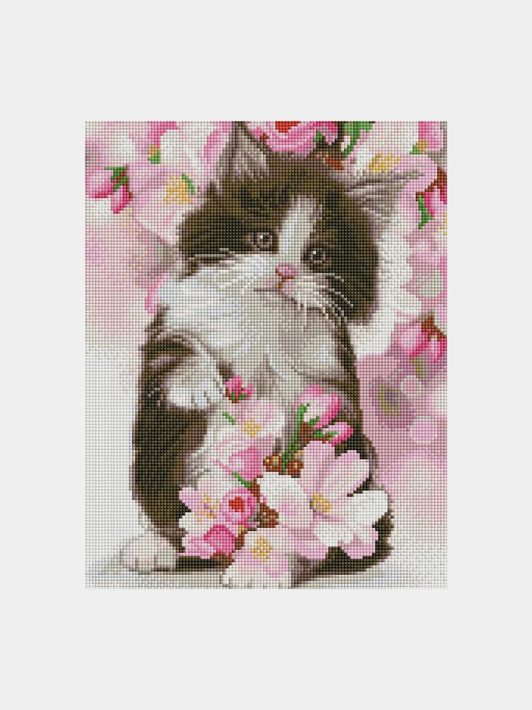 Алмазная мозаика Три совы "Котенок в цветах", холст, 30х40 см