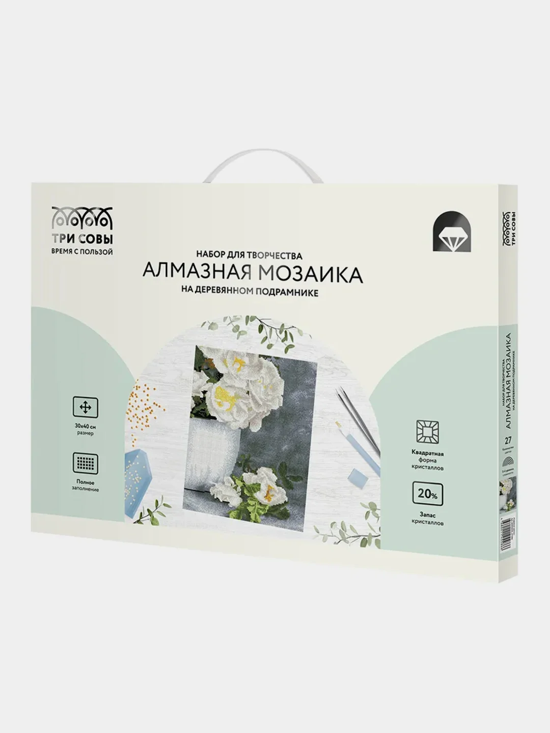 Алмазная мозаика Три совы "Садовые цветы", холст на деревянном подрамнике, 30х40 см